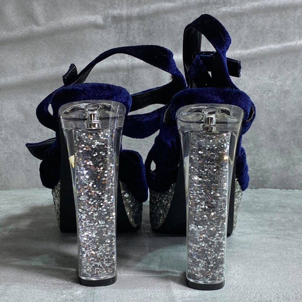 Cape Robbin Navy Velvet Silver Glitter Bow Detail - Picture 2 of 8